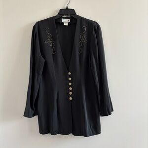 80s VTG Scarlett Blazer Black Gold V Neck Beaded Women 9/10 Mob Wife Career USA